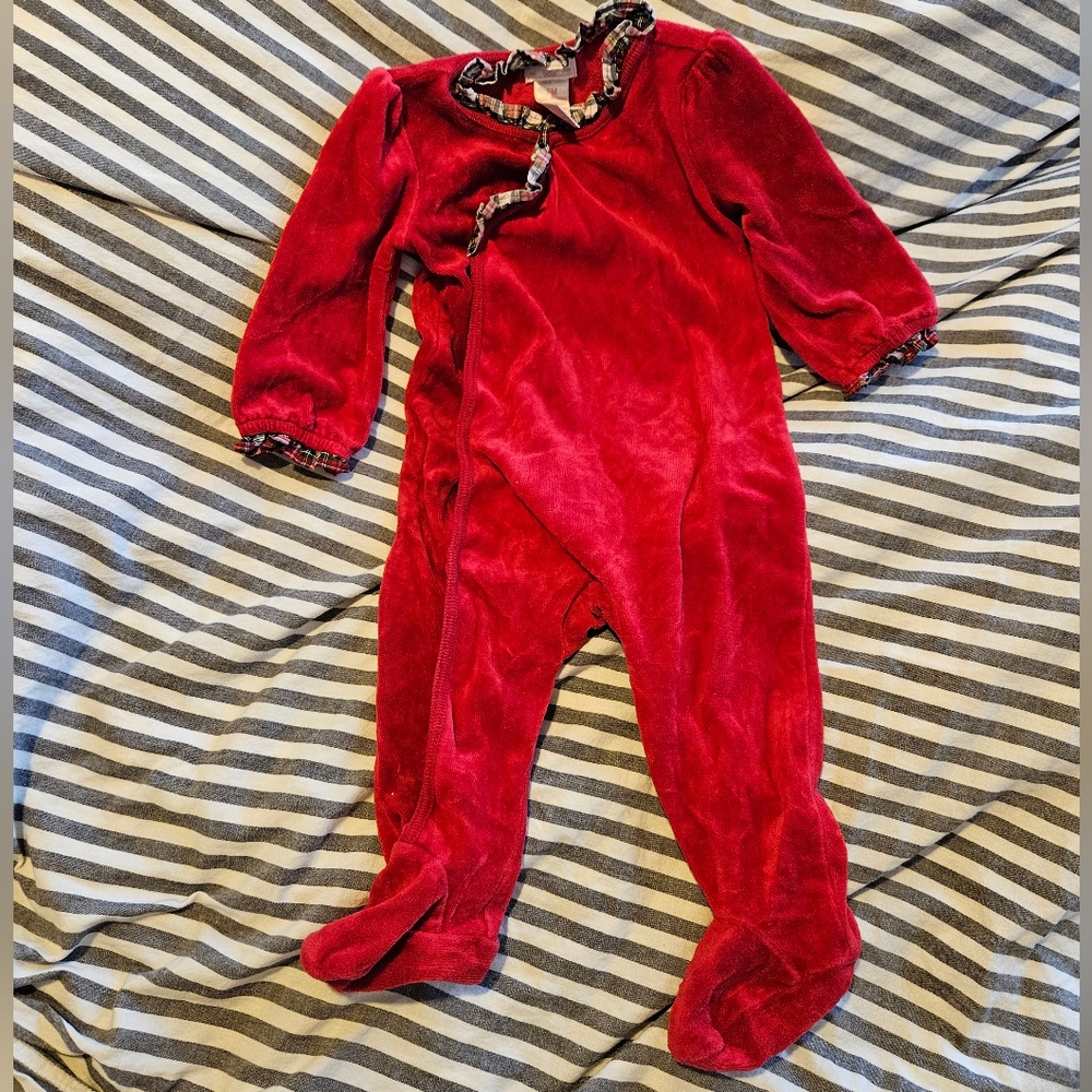 Red Velvet Baby Onesie with Ruffle Trim